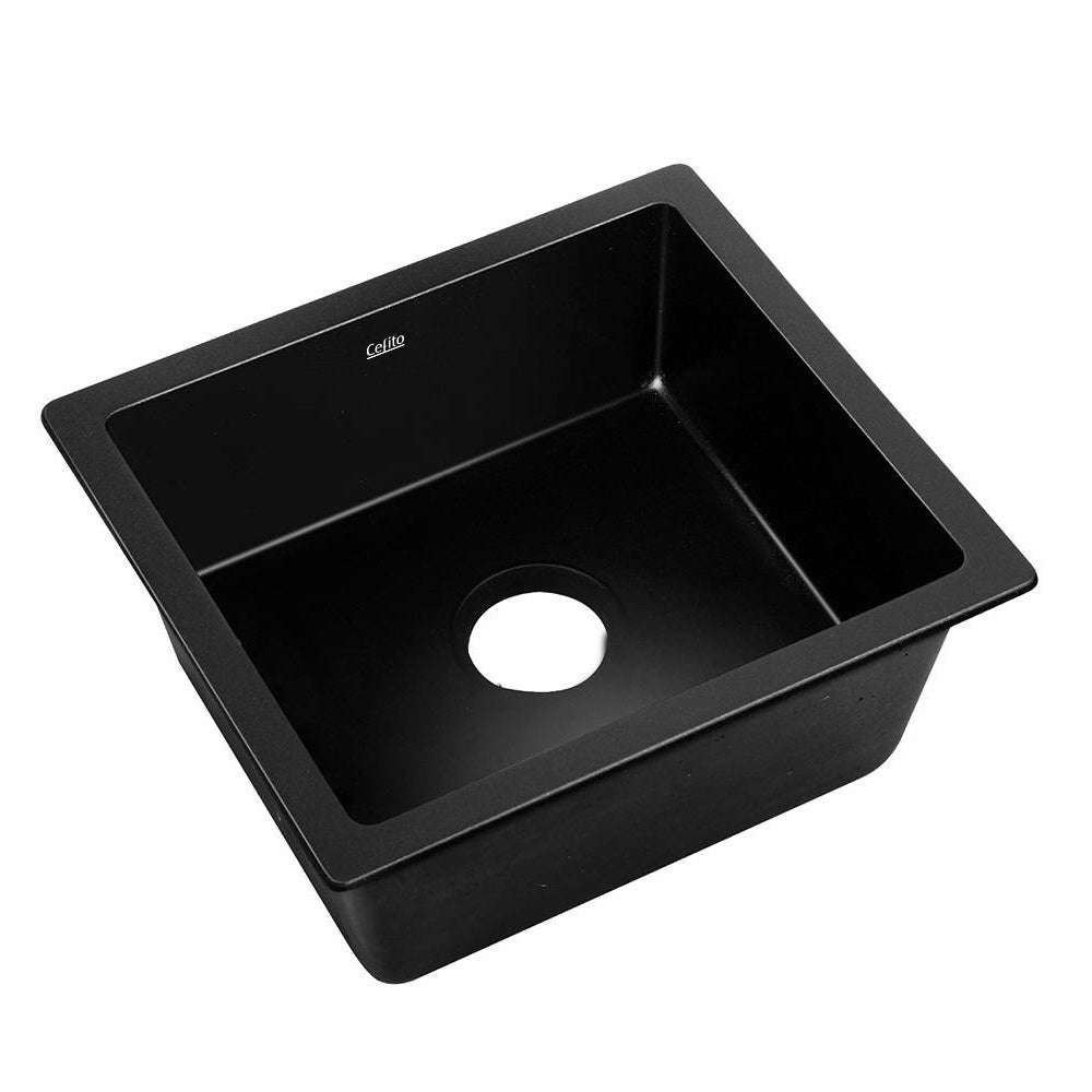 Cefito Stone Kitchen Sink 460X410MM Granite Under/Topmount Basin Bowl Laundry Black - TRENDZ