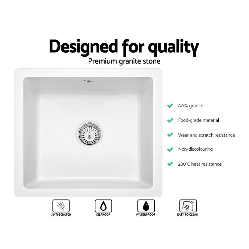 Cefito Stone Kitchen Sink 460X410MM Granite Under/Topmount Basin Bowl Laundry White - TRENDZ