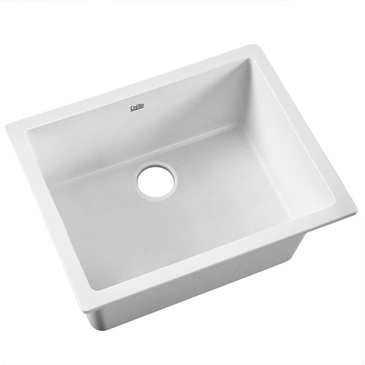 Cefito Stone Kitchen Sink 610X470MM Granite Under/Topmount Basin Bowl Laundry White - TRENDZ