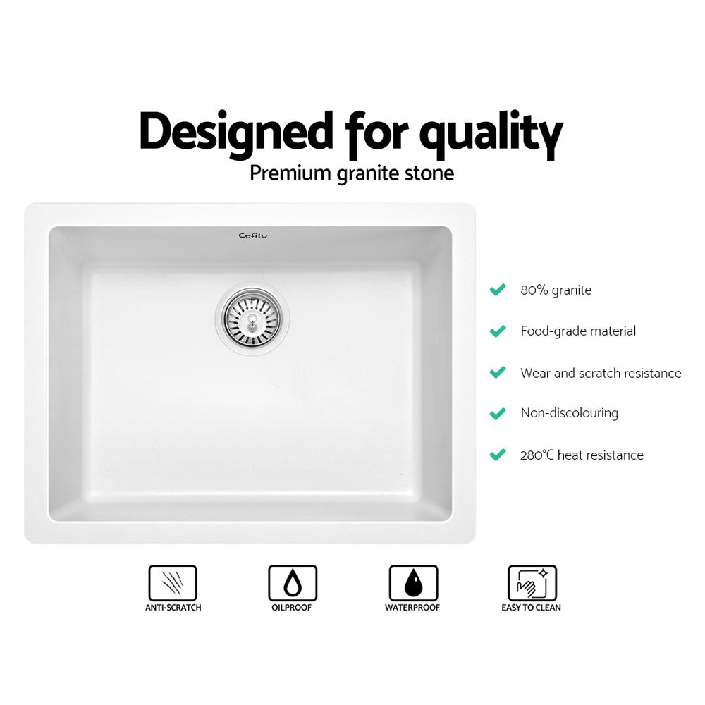 Cefito Stone Kitchen Sink 610X470MM Granite Under/Topmount Basin Bowl Laundry White - TRENDZ