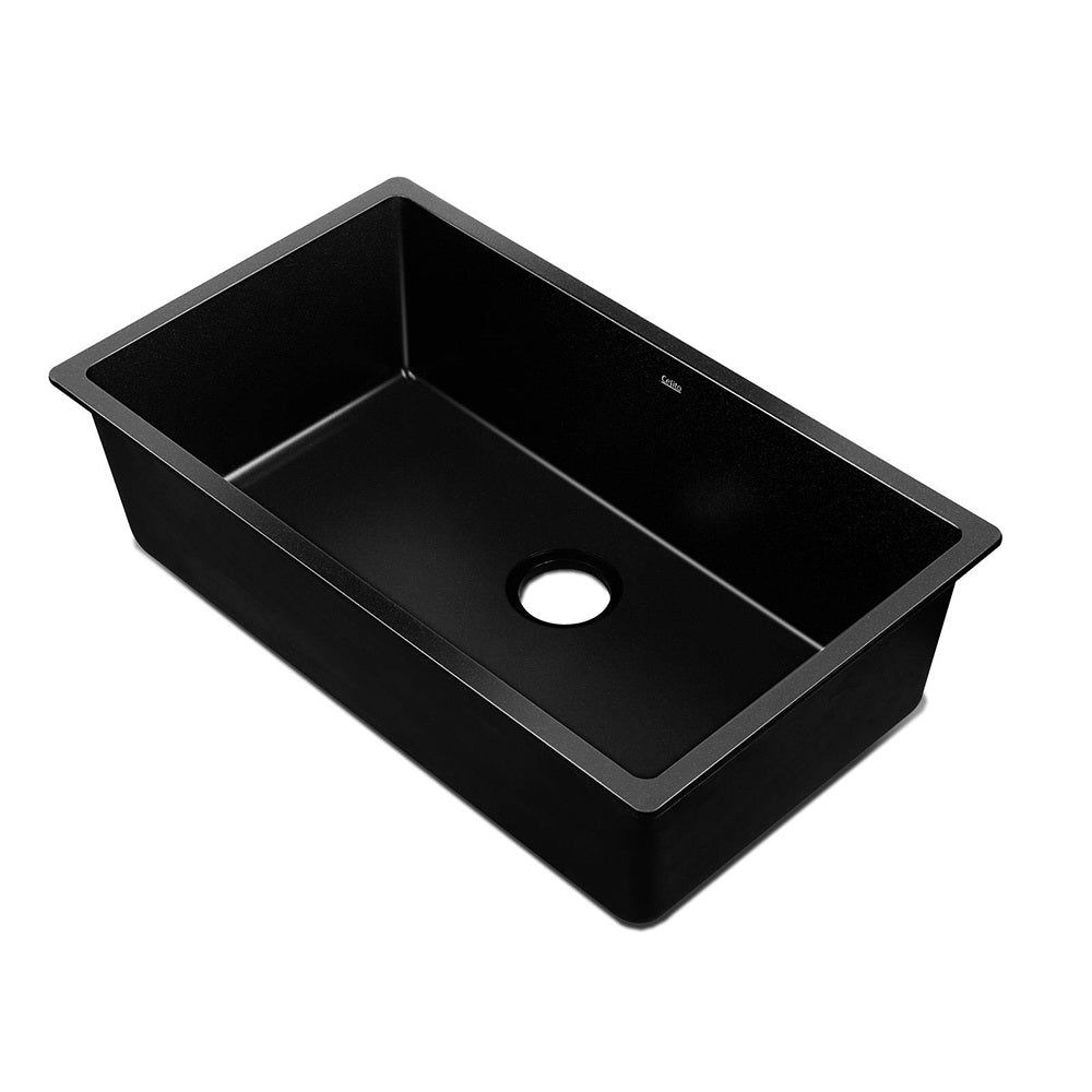 Cefito Stone Kitchen Sink 790X450MM Granite Under/Topmount Basin Bowl Laundry Black - TRENDZ