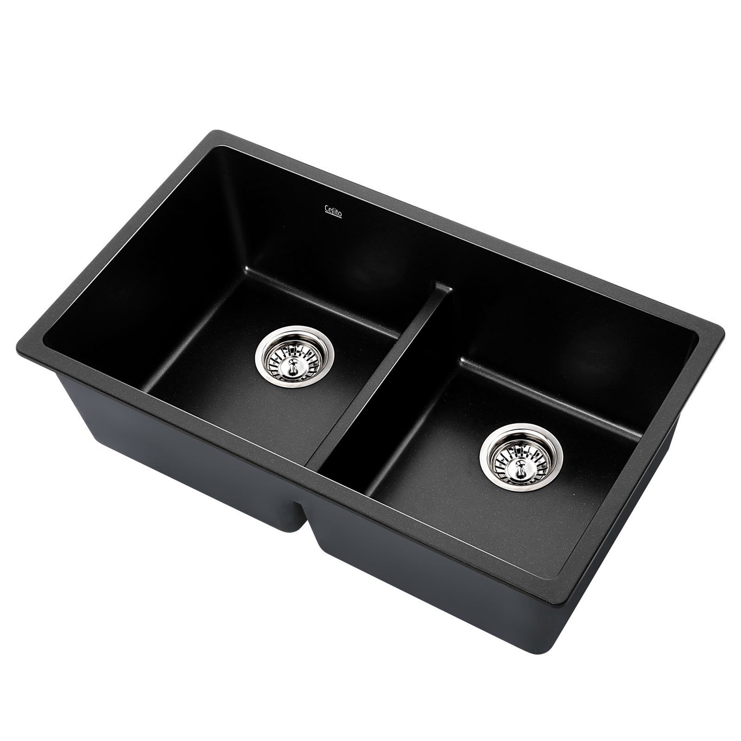 Cefito Stone Kitchen Sink 790X460MM Granite Under/Topmount Basin Double Bowl Black - TRENDZ