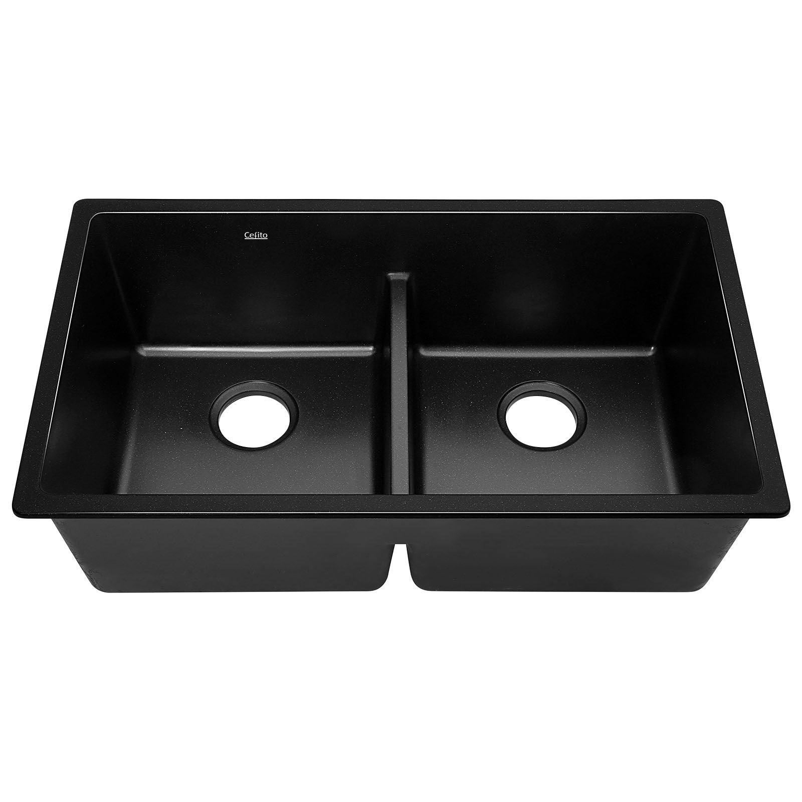 Cefito Stone Kitchen Sink 790X460MM Granite Under/Topmount Basin Double Bowl Black - TRENDZ