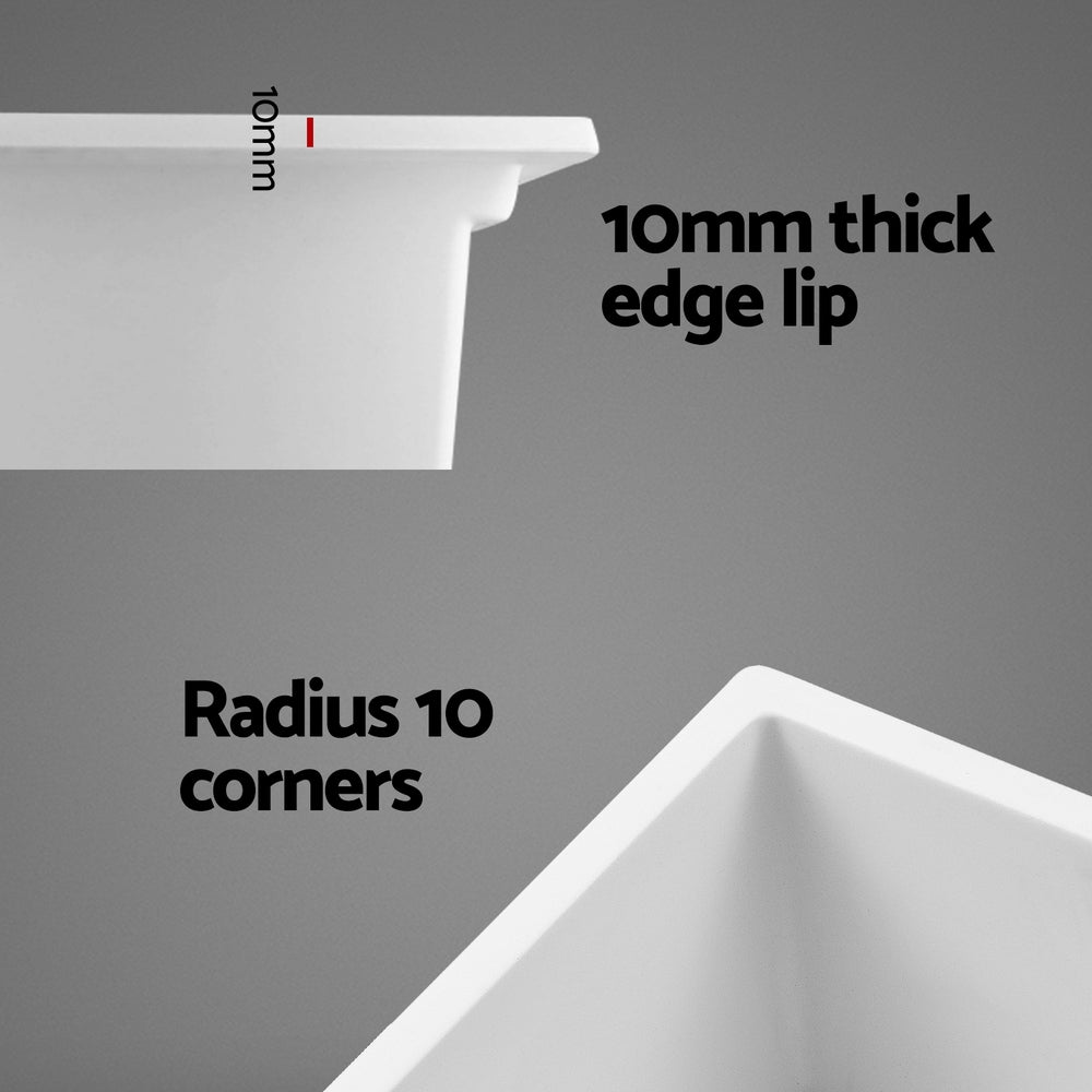 Cefito Kitchen Sink Stone Sink Granite Laundry Basin Double Bowl 79cmx46cm White - TRENDZ