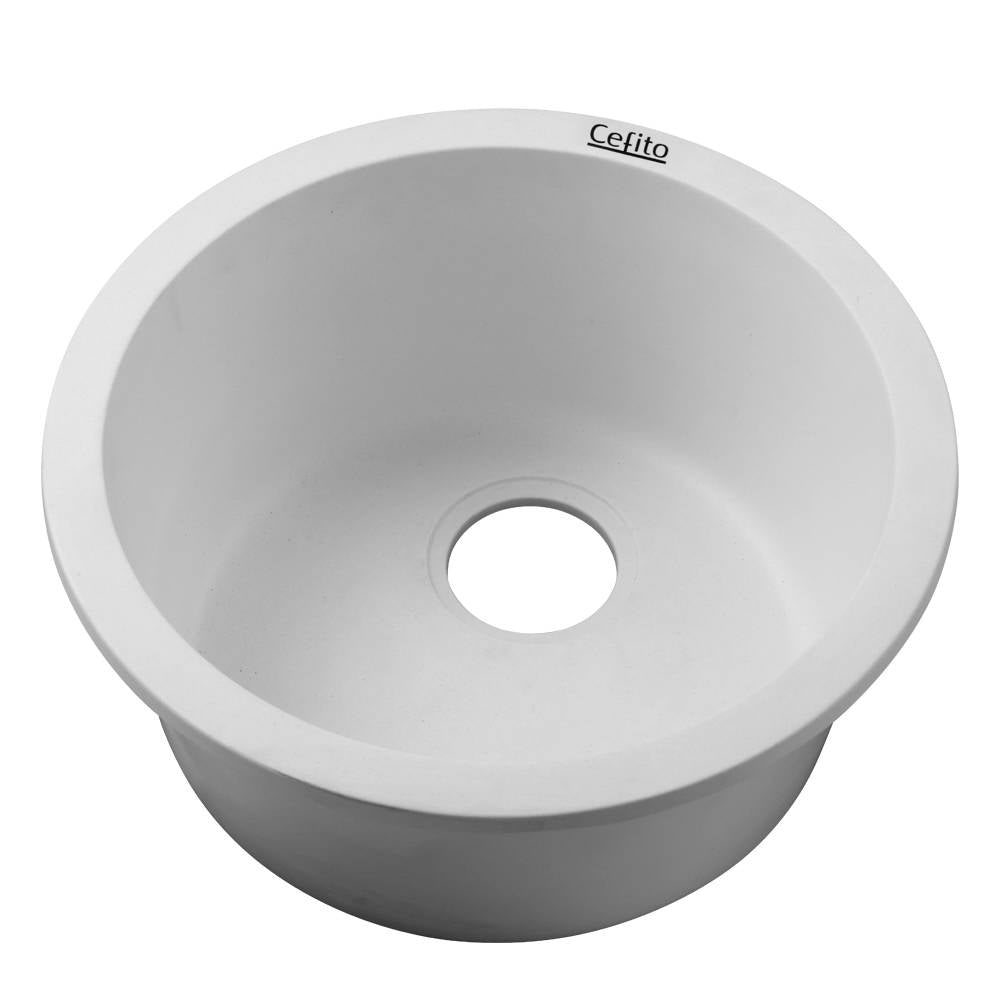 Cefito Stone Kitchen Sink Round 430MM Granite Under/Topmount Basin Bowl Laundry White - TRENDZ