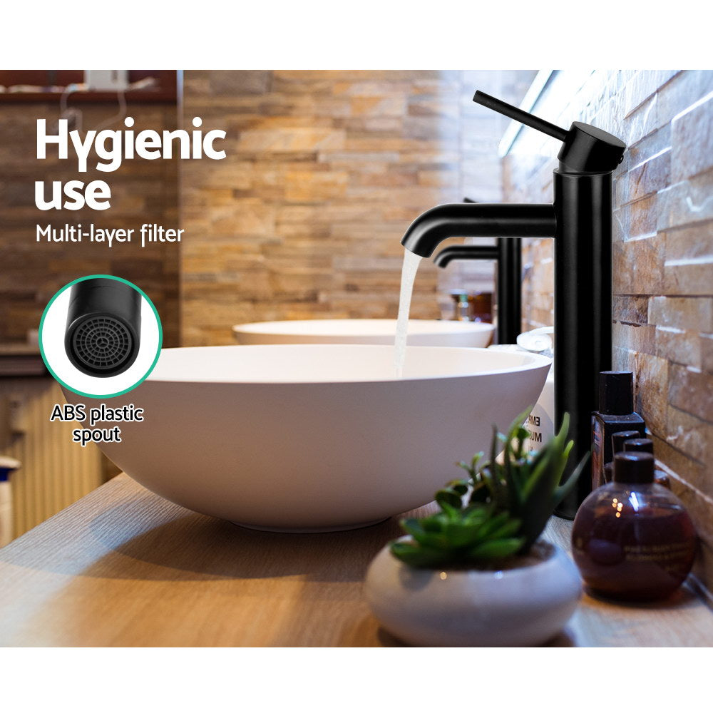 Cefito Bathroom Basin Mixer Tap Round Tall Faucet Vanity Laundry Black - TRENDZ