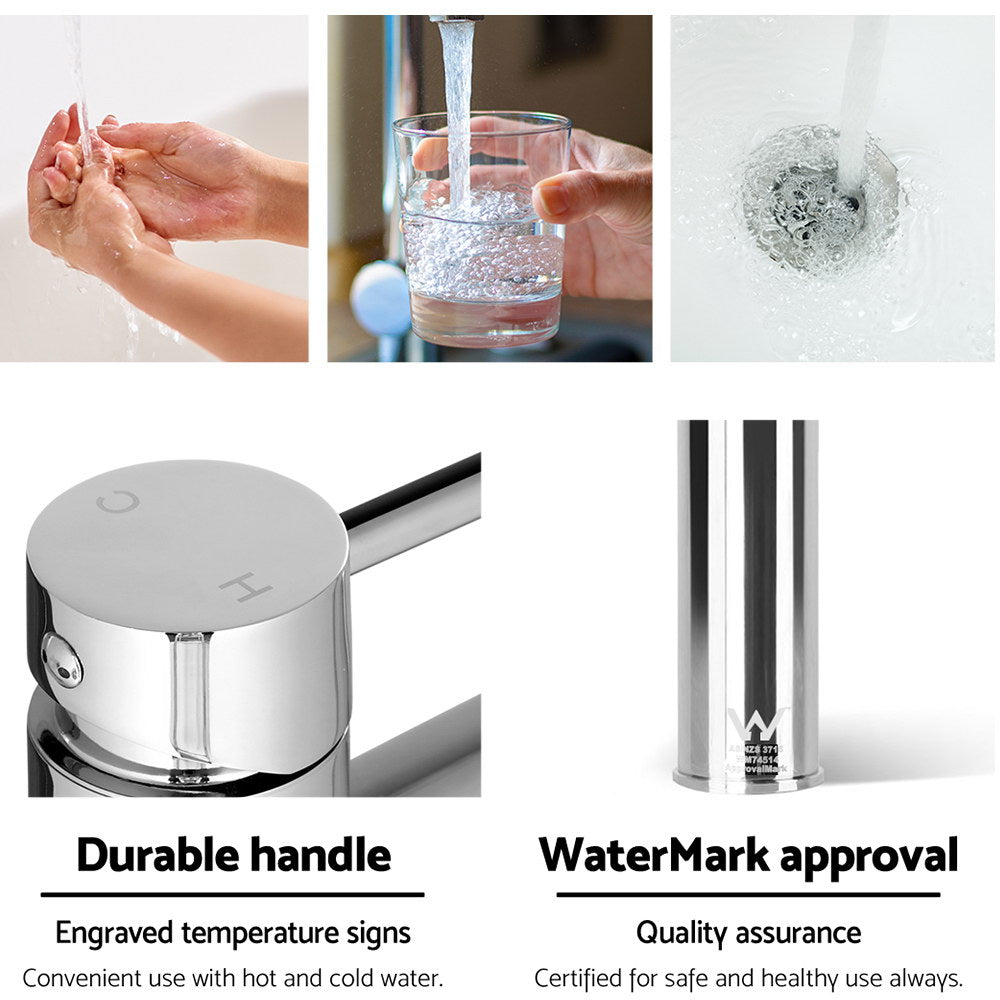 Cefito Bathroom Basin Mixer Tap Round Tall Faucet Vanity Laundry Chrome - TRENDZ