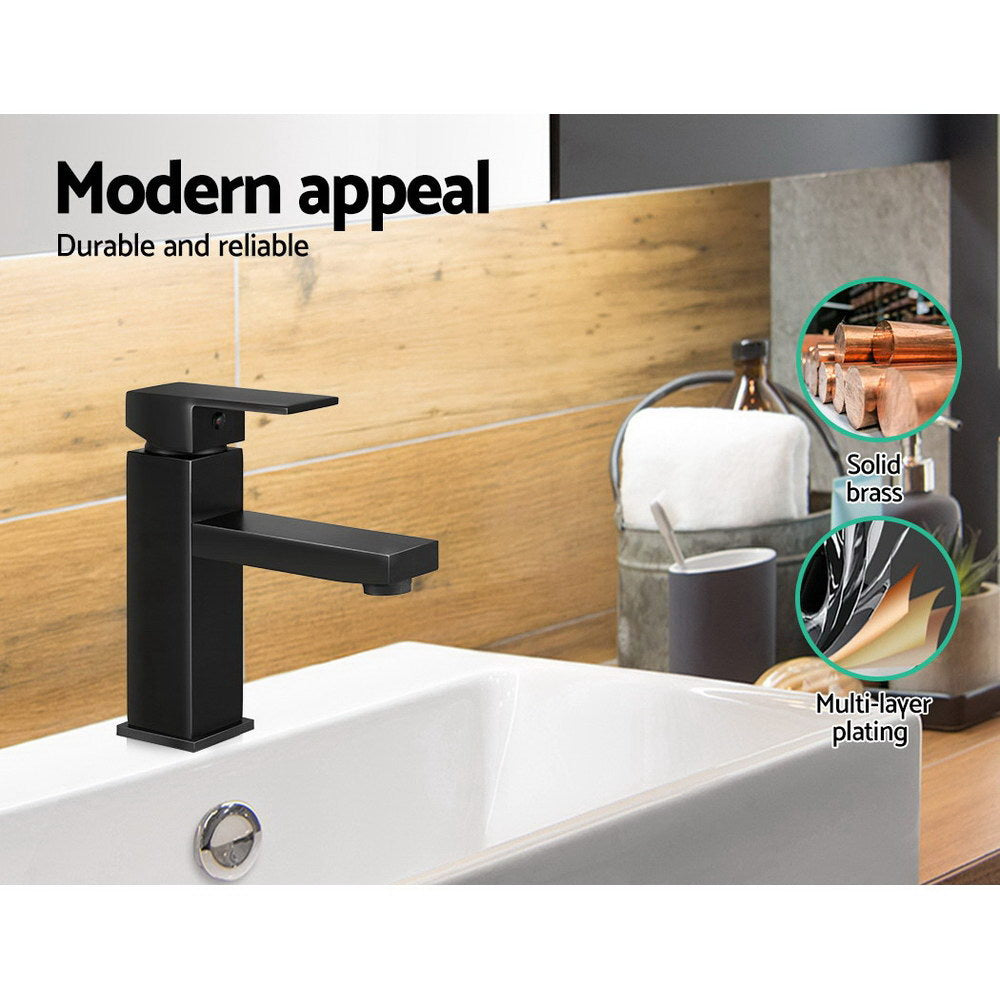 Cefito Bathroom Basin Mixer Tap Square Faucet Vanity Laundry Black - TRENDZ