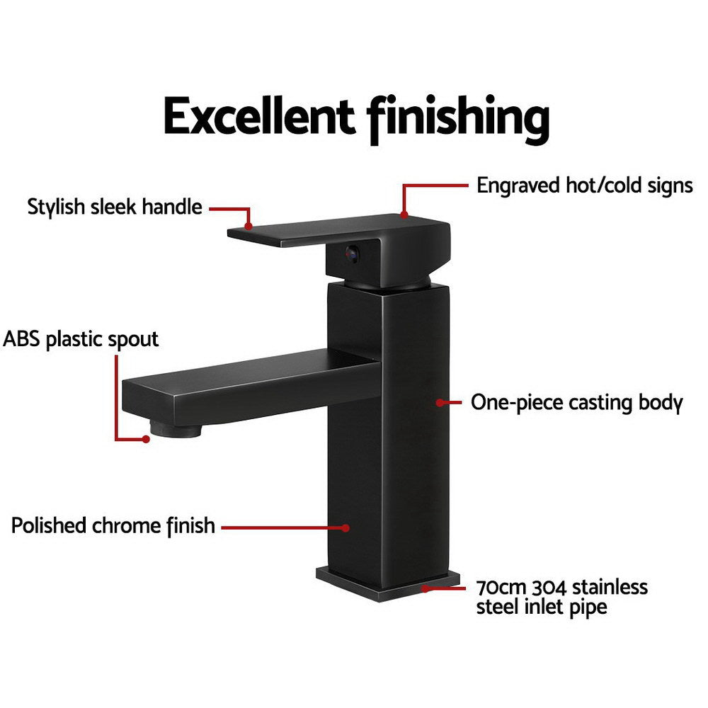 Cefito Bathroom Basin Mixer Tap Square Faucet Vanity Laundry Black - TRENDZ