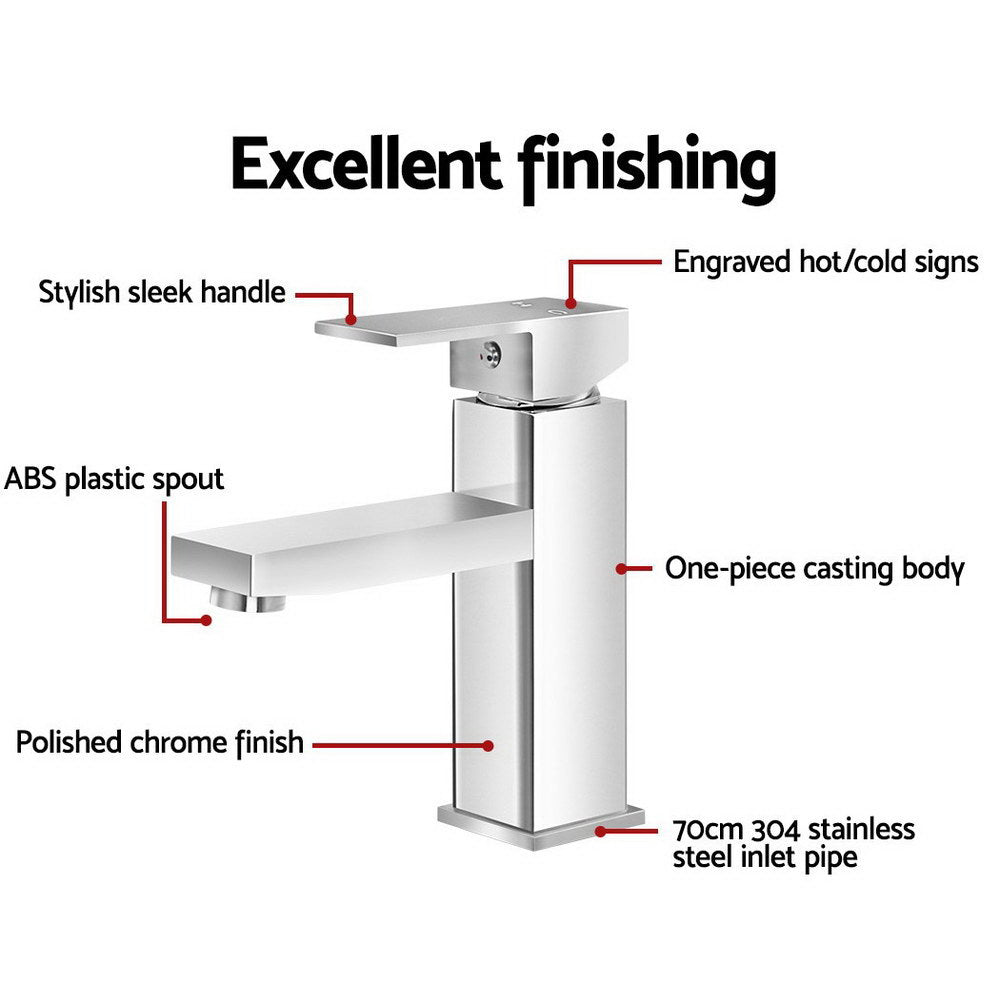 Cefito Bathroom Basin Mixer Tap Square Faucet Vanity Laundry Chrome - TRENDZ