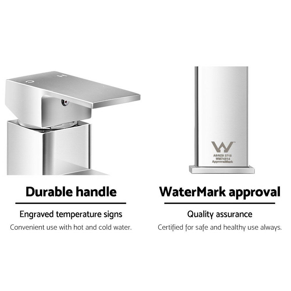 Cefito Bathroom Basin Mixer Tap Square Faucet Vanity Laundry Chrome - TRENDZ