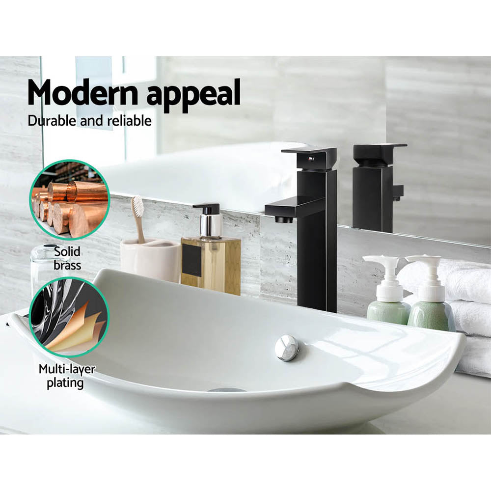 Cefito Bathroom Basin Mixer Tap Square Tall Faucet Vanity Laundry Black - TRENDZ
