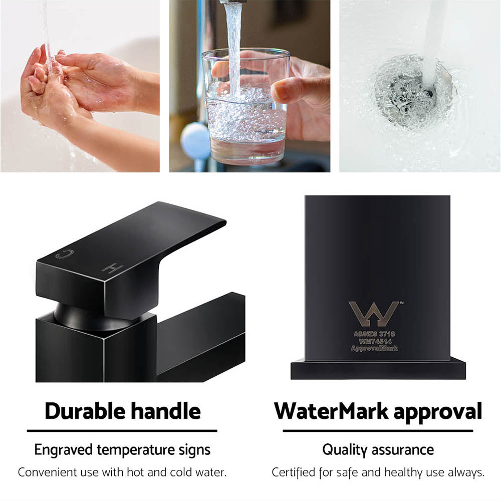 Cefito Bathroom Basin Mixer Tap Square Tall Faucet Vanity Laundry Black - TRENDZ