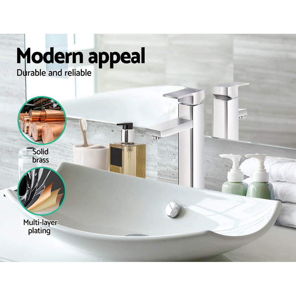 Cefito Bathroom Basin Mixer Tap Square Tall Faucet Vanity Laundry Chrome - TRENDZ