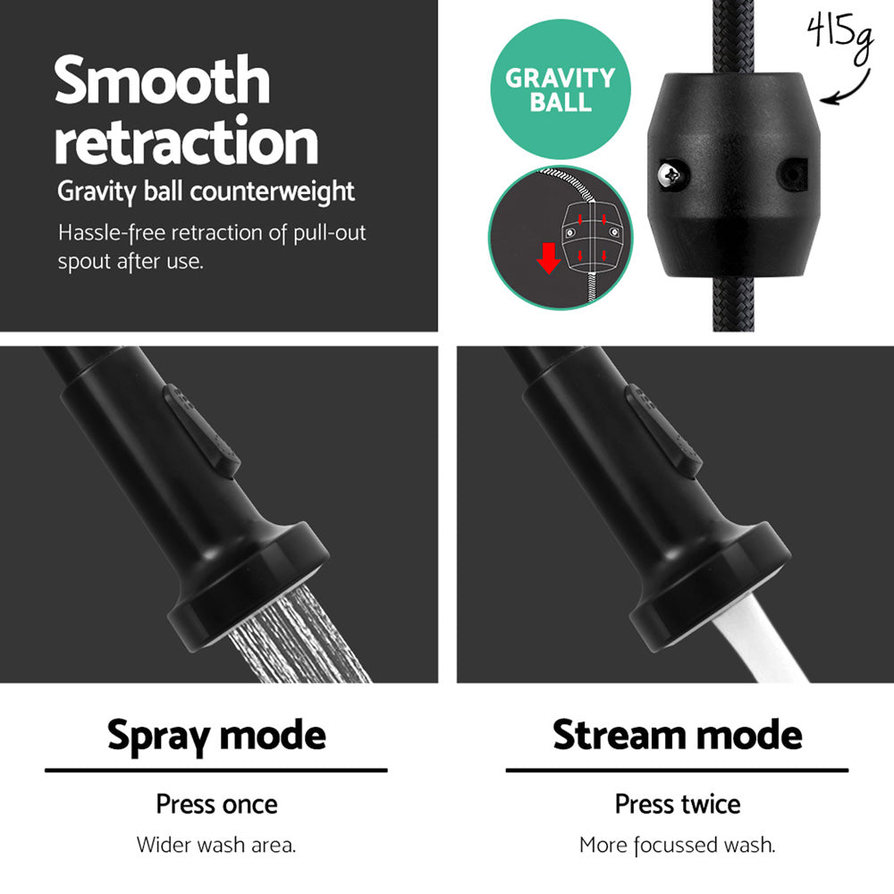 Cefito Kitchen Mixer Tap Pull Down 2 Modes Sink Faucet Basin Laundry Black - TRENDZ