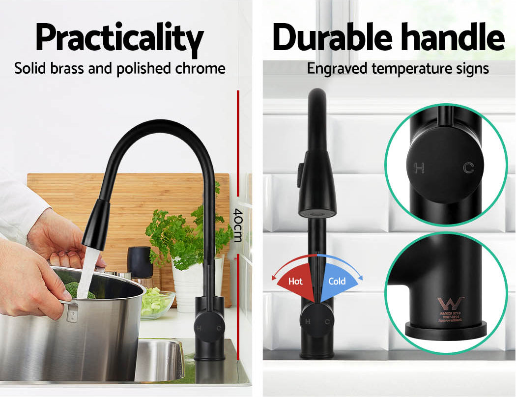 Cefito Kitchen Mixer Tap Pull Out 2 Mode Sink Faucet Basin Laundry Black - TRENDZ