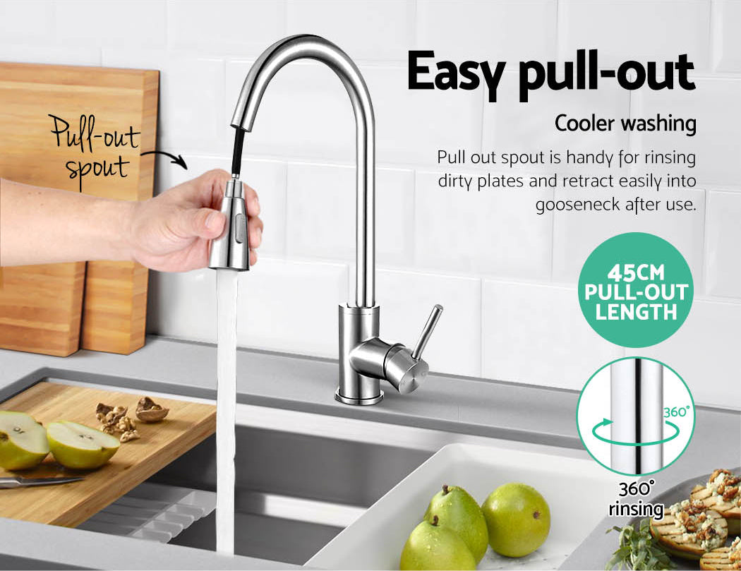 Cefito Kitchen Mixer Tap Pull Out 2 Mode Sink Faucet Basin Laundry Chrome - TRENDZ