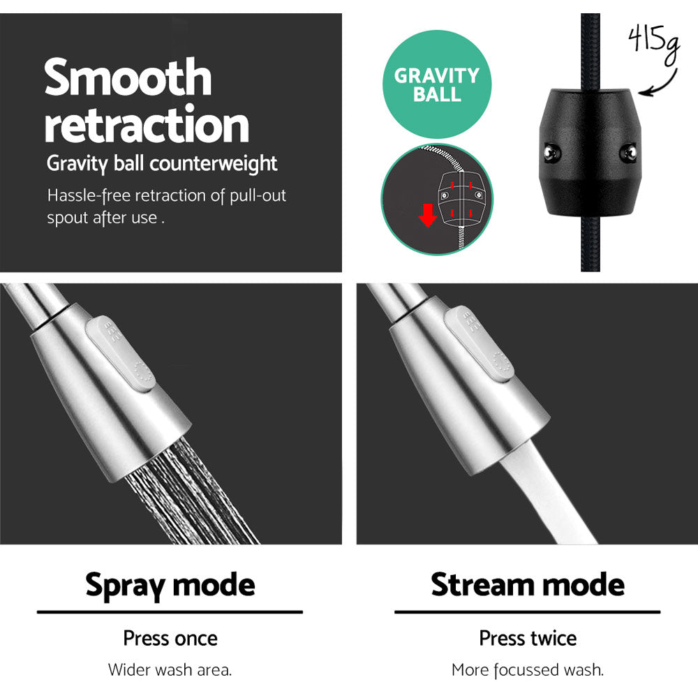 Cefito Kitchen Mixer Tap Pull Out 2 Mode Sink Faucet Basin Laundry Chrome - TRENDZ