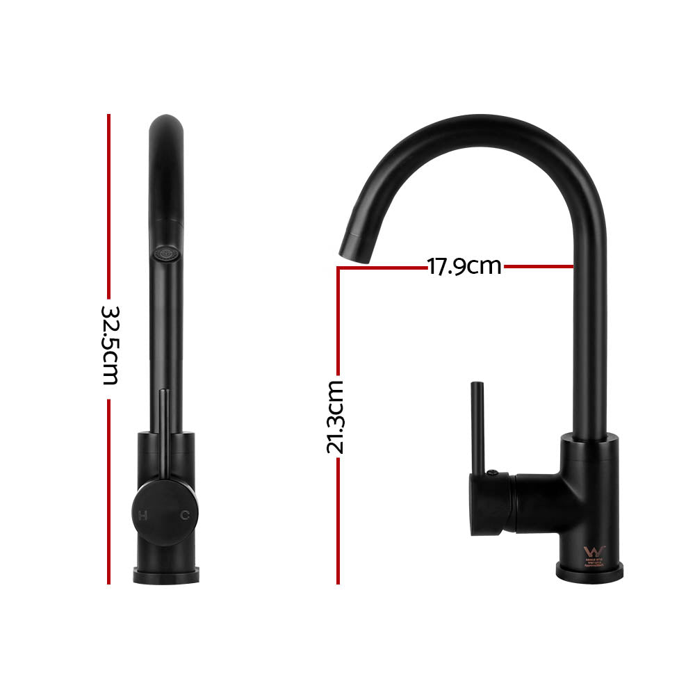 Cefito Kitchen Mixer Tap Mixer Round Sink Faucet Basin Laundry Black - TRENDZ
