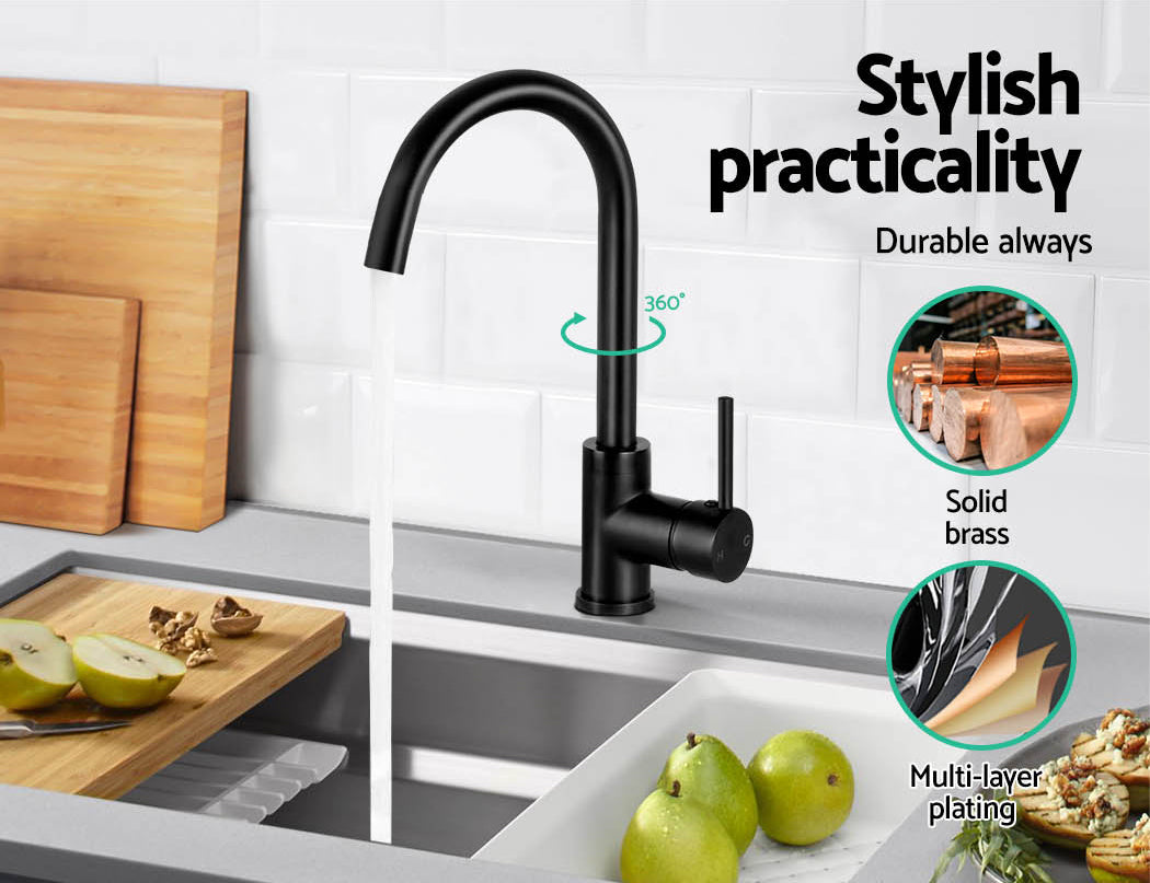 Cefito Kitchen Mixer Tap Mixer Round Sink Faucet Basin Laundry Black - TRENDZ
