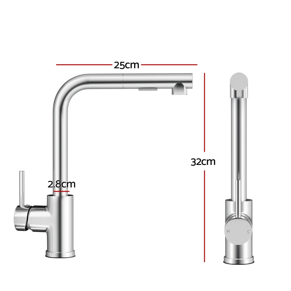 Kitchen Mixer Tap Pull Out Rectangle 2 Mode Sink Basin Faucet Swivel WELS Chrome - TRENDZ