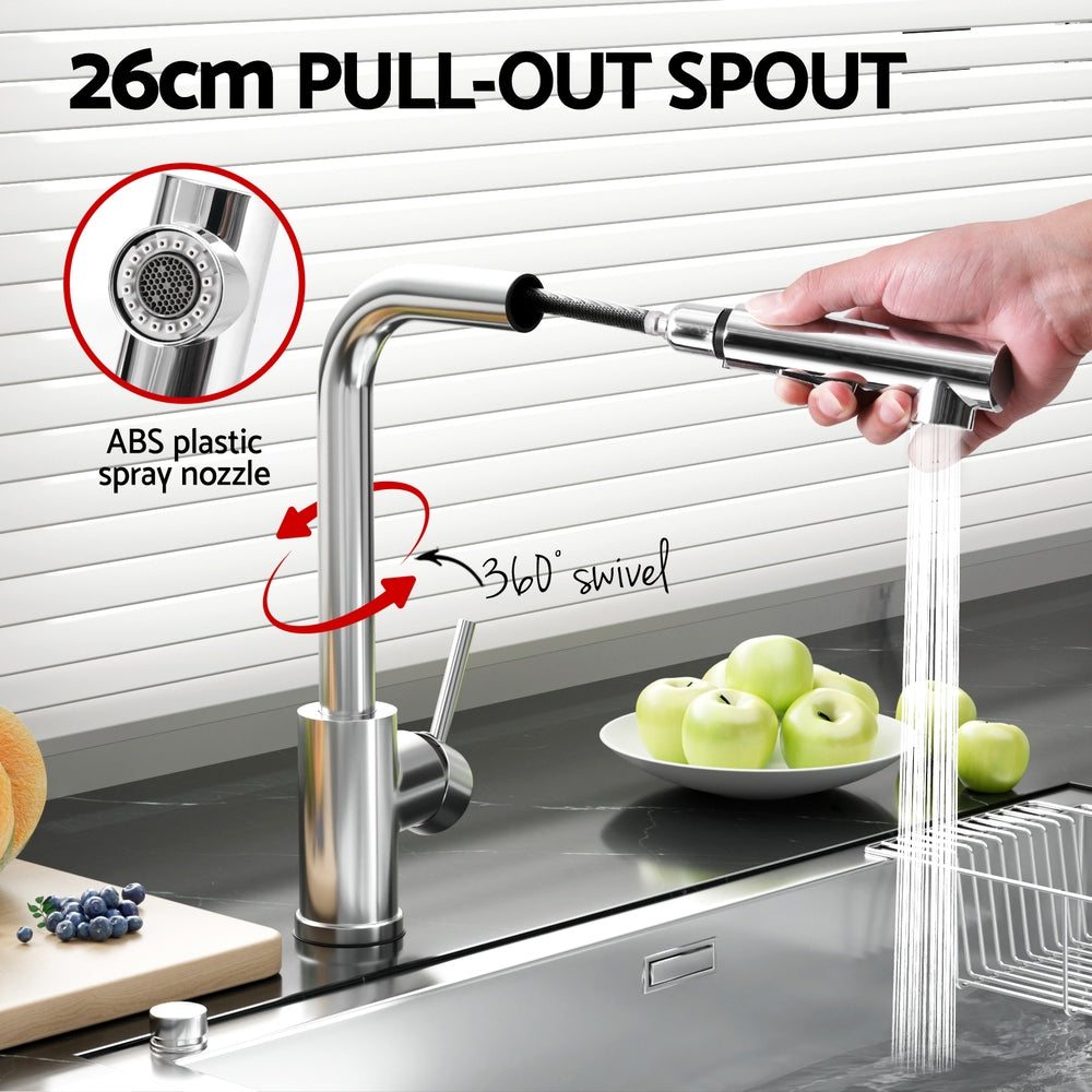 Kitchen Mixer Tap Pull Out Rectangle 2 Mode Sink Basin Faucet Swivel WELS Chrome - TRENDZ