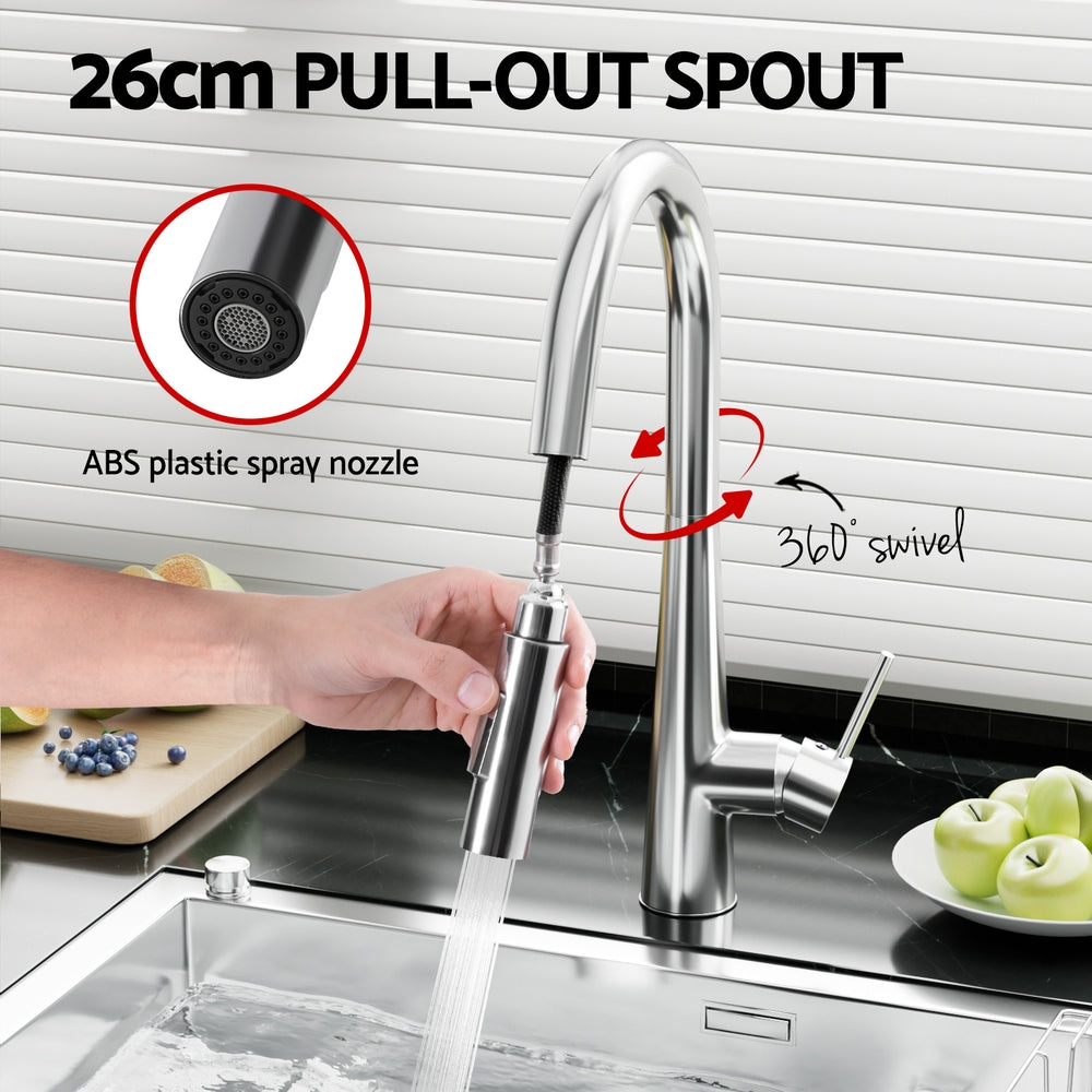 Kitchen Mixer Tap Pull Out Round 2 Mode Sink Basin Faucet Swivel WELS Chrome - TRENDZ
