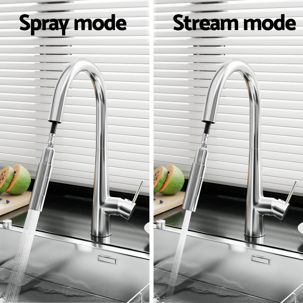 Kitchen Mixer Tap Pull Out Round 2 Mode Sink Basin Faucet Swivel WELS Chrome - TRENDZ