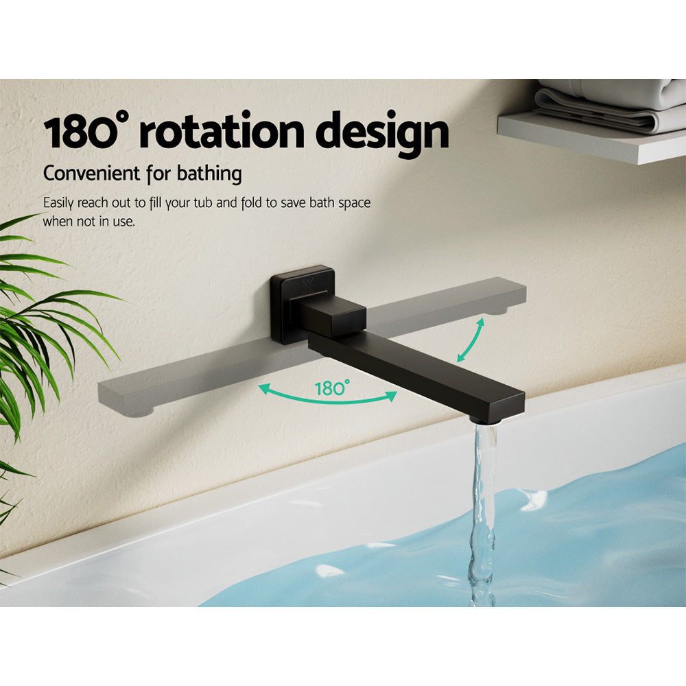 Cefito Bathroom Mixer Spout Wall Bath Tap Square Swivel Bathtub Black - TRENDZ
