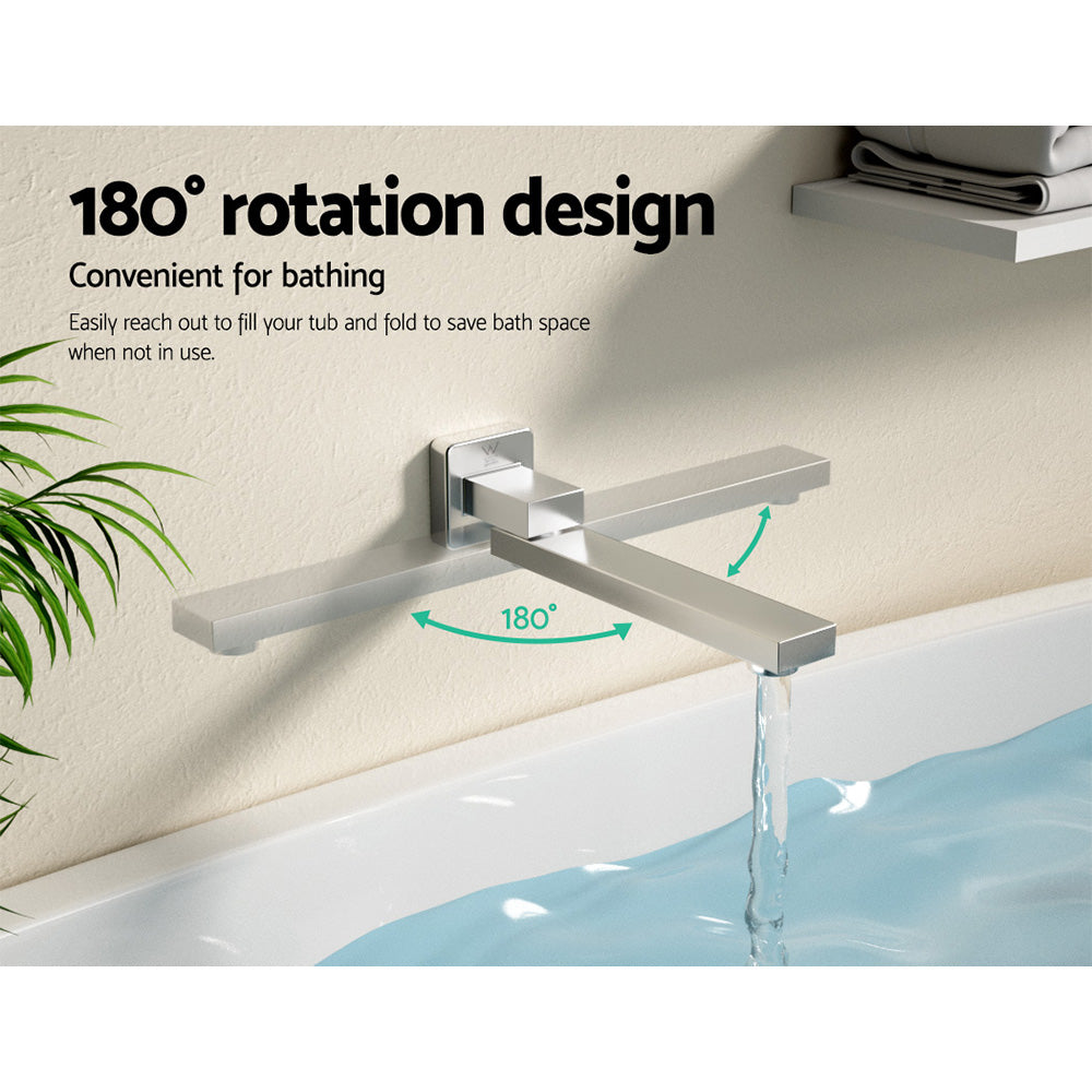 Cefito Bathroom Mixer Spout Wall Bath Tap Square Swivel Bathtub Chrome - TRENDZ