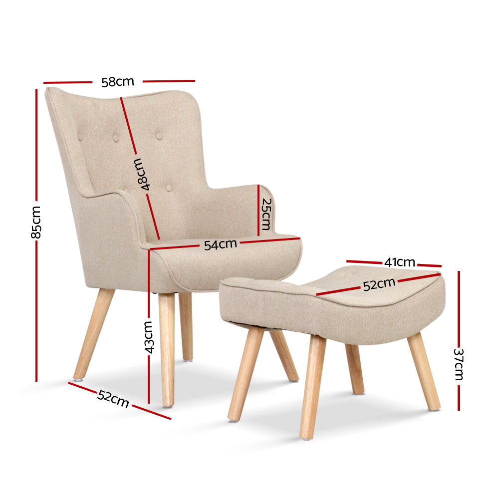 Artiss Armchair Set with Ottoman Beige Lansar - TRENDZ