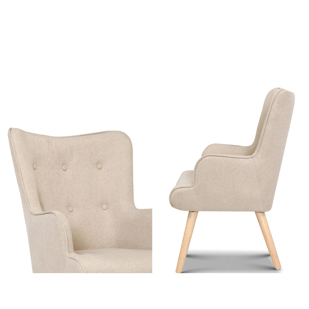 Artiss Armchair Set with Ottoman Beige Lansar - TRENDZ
