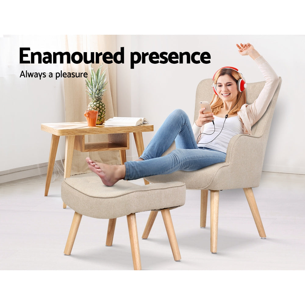 The Lansar Lounge Armchair & Ottoman Set – Beige by Artiss