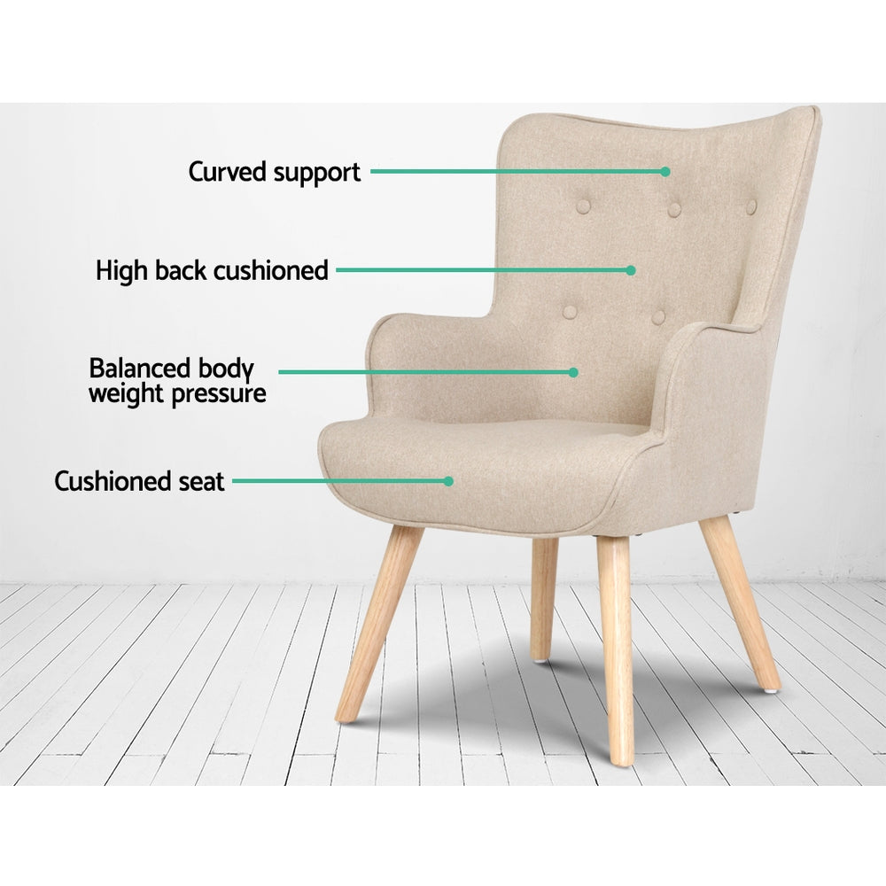 Artiss Armchair Set with Ottoman Beige Lansar - TRENDZ