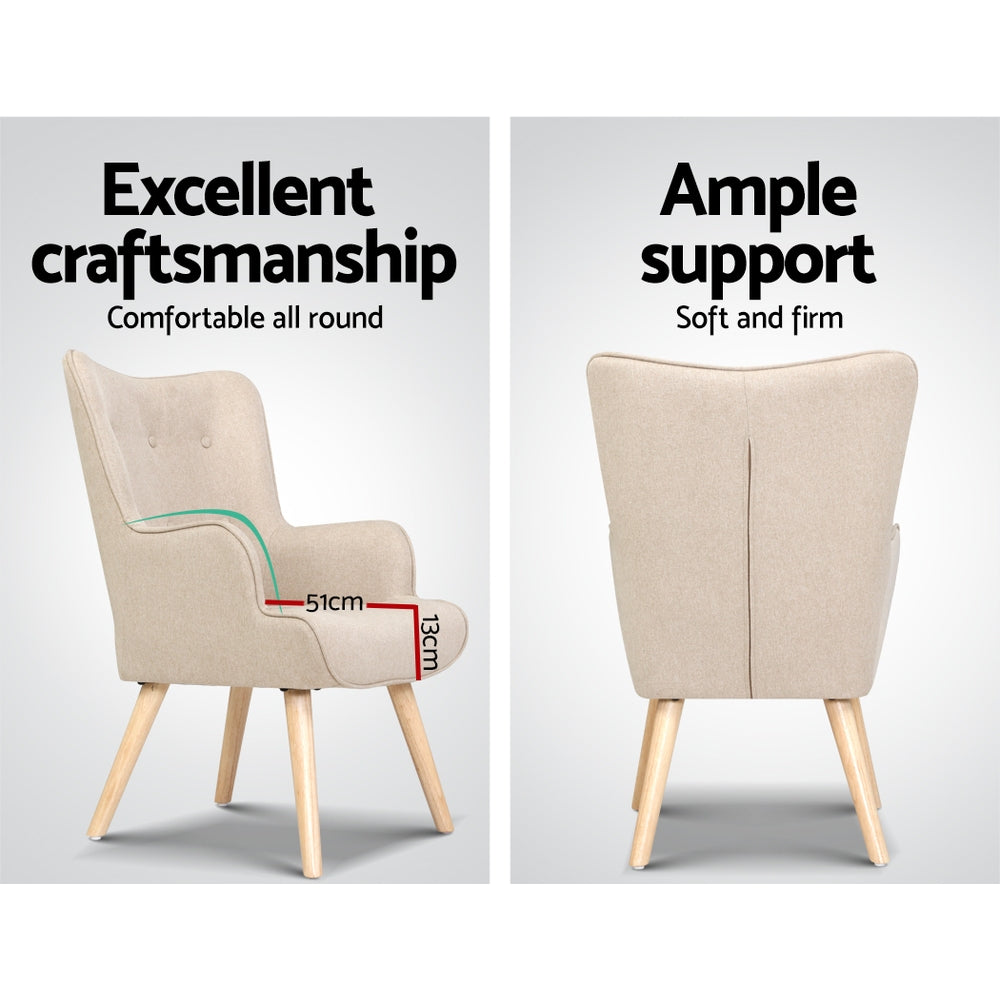 Artiss Armchair Set with Ottoman Beige Lansar - TRENDZ