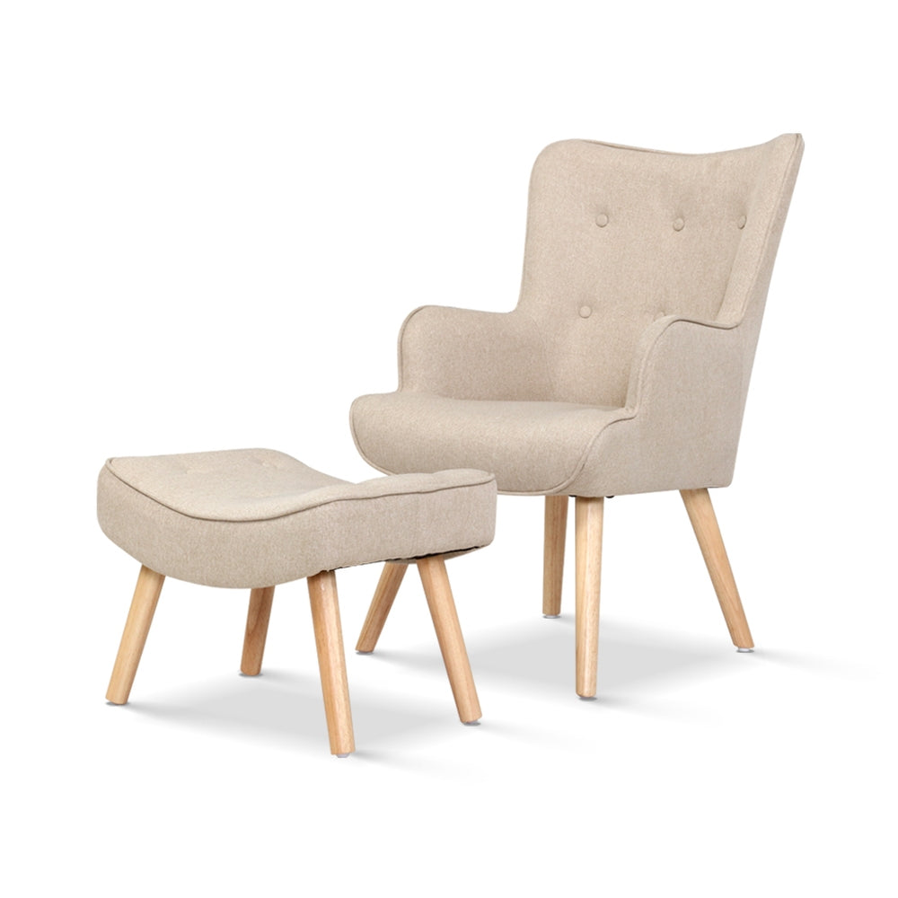 Artiss Armchair Set with Ottoman Beige Lansar - TRENDZ