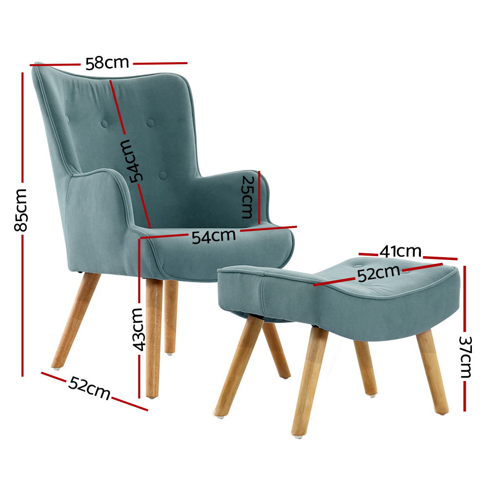 Artiss Armchair Set with Ottoman Blue Lansar - TRENDZ