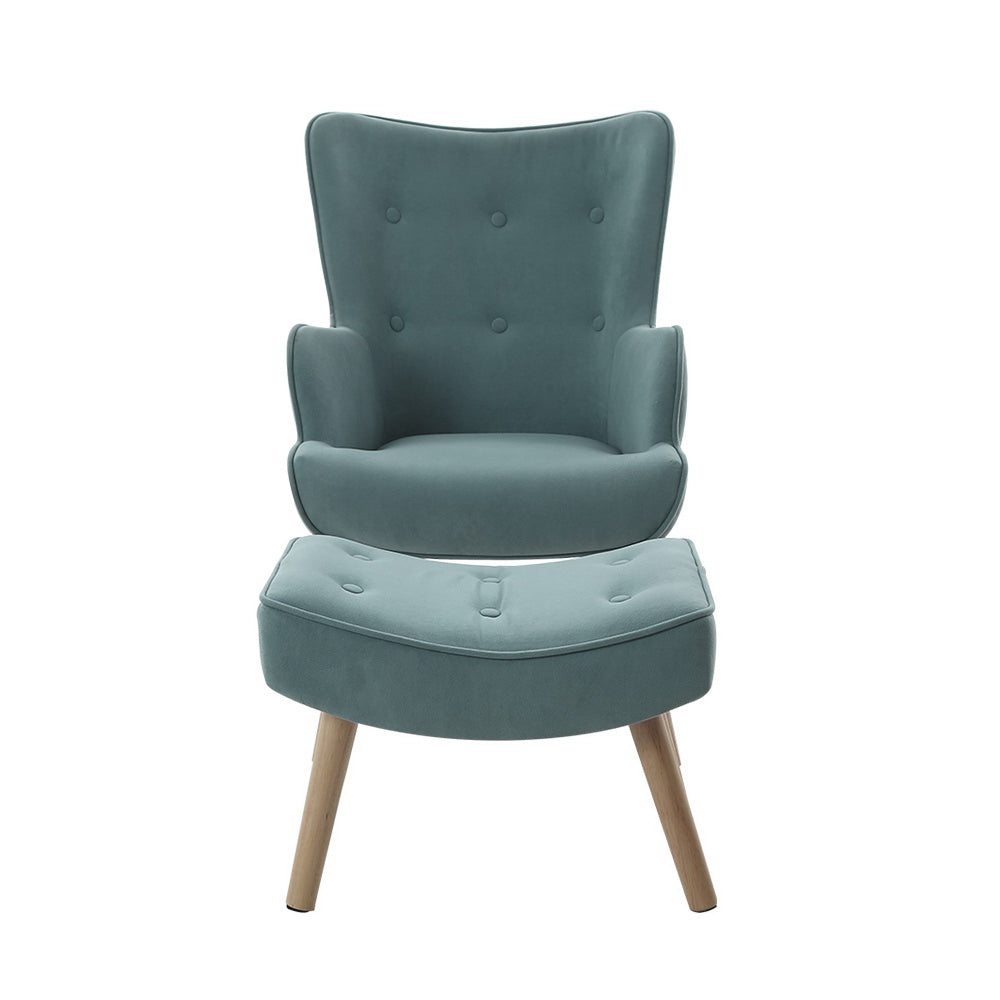 Artiss Armchair Set with Ottoman Blue Lansar - TRENDZ