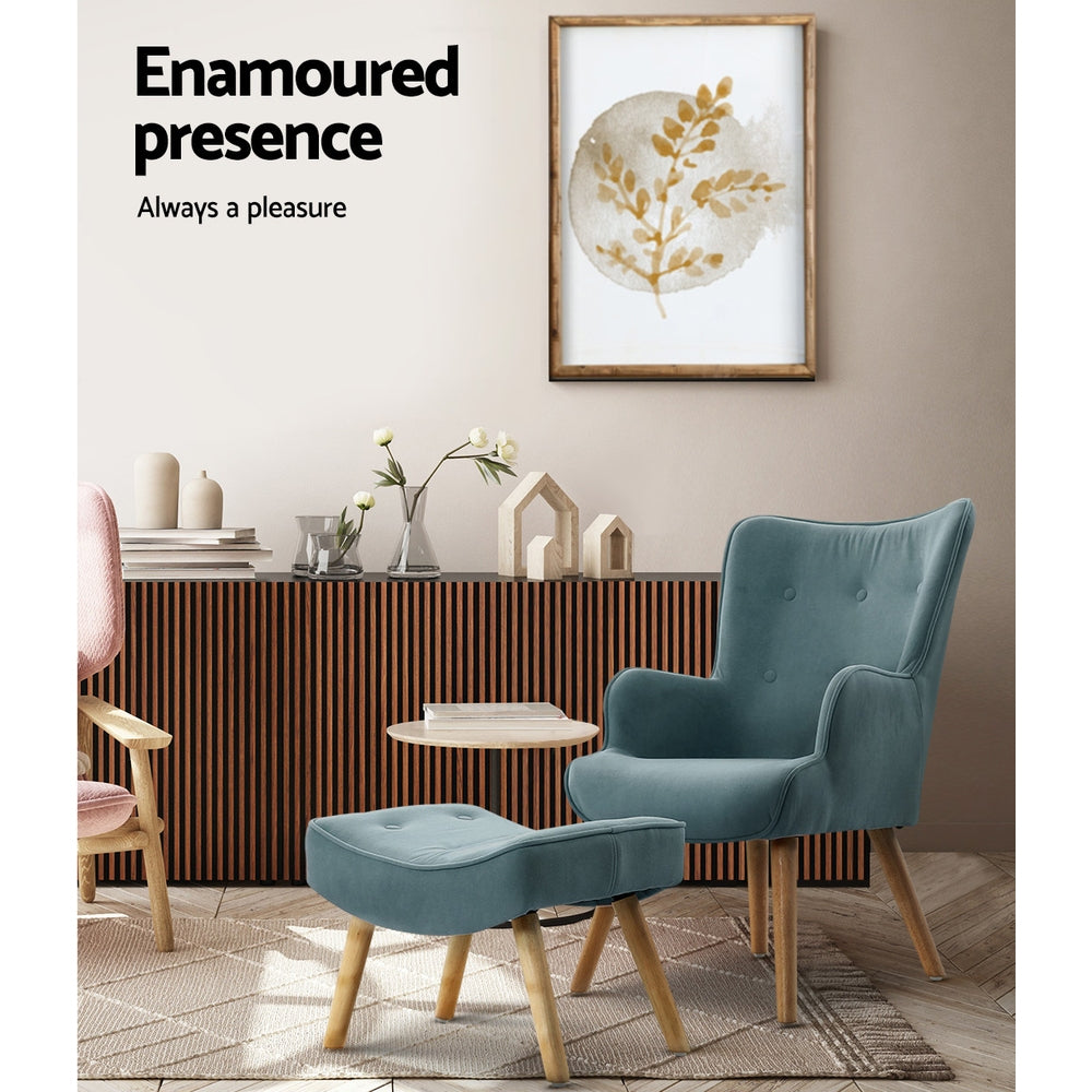 Artiss Armchair Set with Ottoman Blue Lansar - TRENDZ