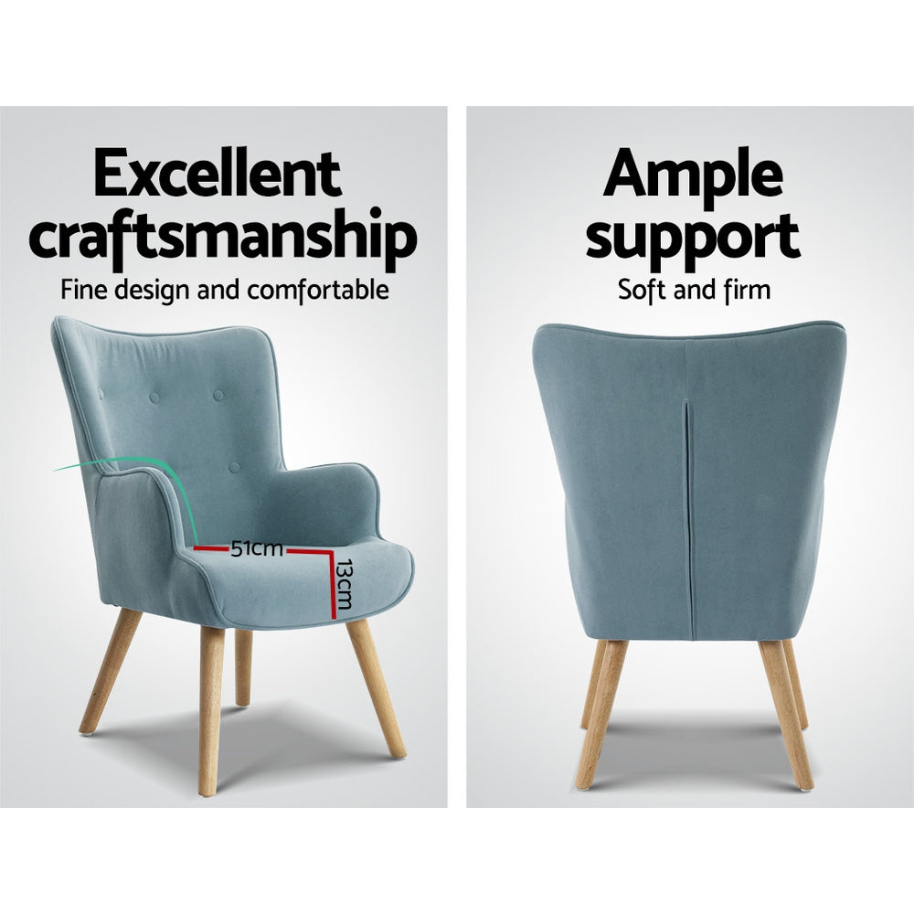 Artiss Armchair Set with Ottoman Blue Lansar - TRENDZ