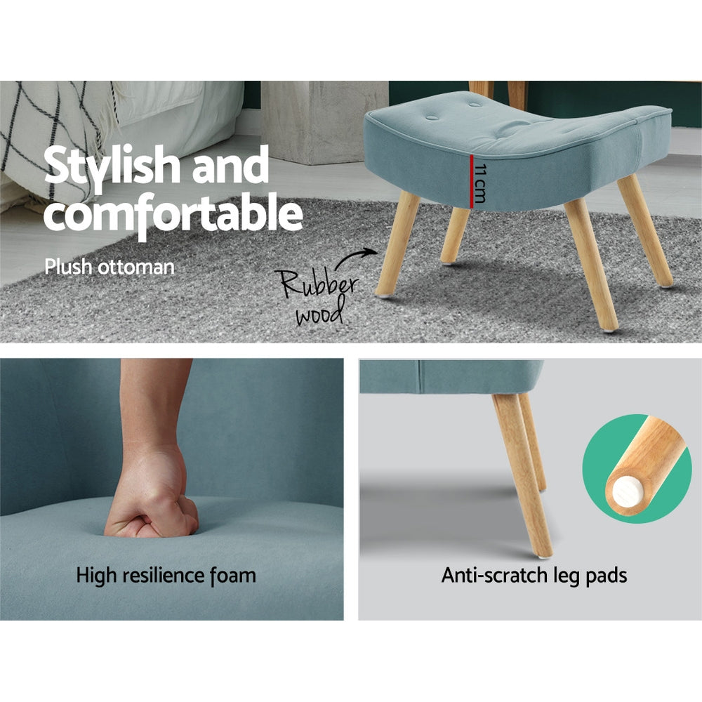 Artiss Armchair Set with Ottoman Blue Lansar - TRENDZ