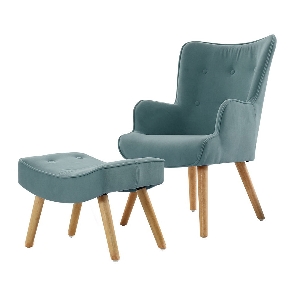 Artiss Armchair Set with Ottoman Blue Lansar - TRENDZ