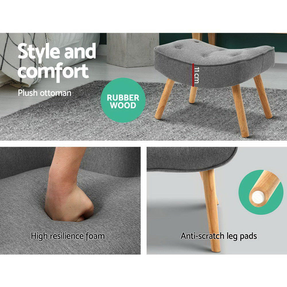 Artiss Armchair Set with Ottoman Grey Lansar - TRENDZ