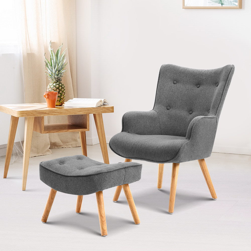 Artiss Armchair Set with Ottoman Grey Lansar - TRENDZ