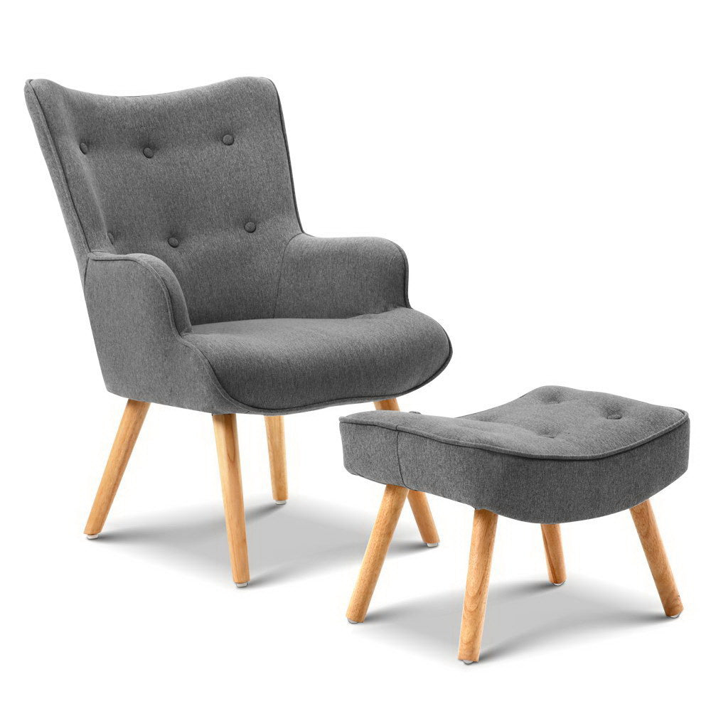Artiss Armchair Set with Ottoman Grey Lansar - TRENDZ