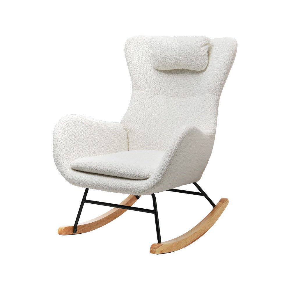Artiss Rocking Chair Armchair Pillow Boucle White - TRENDZ