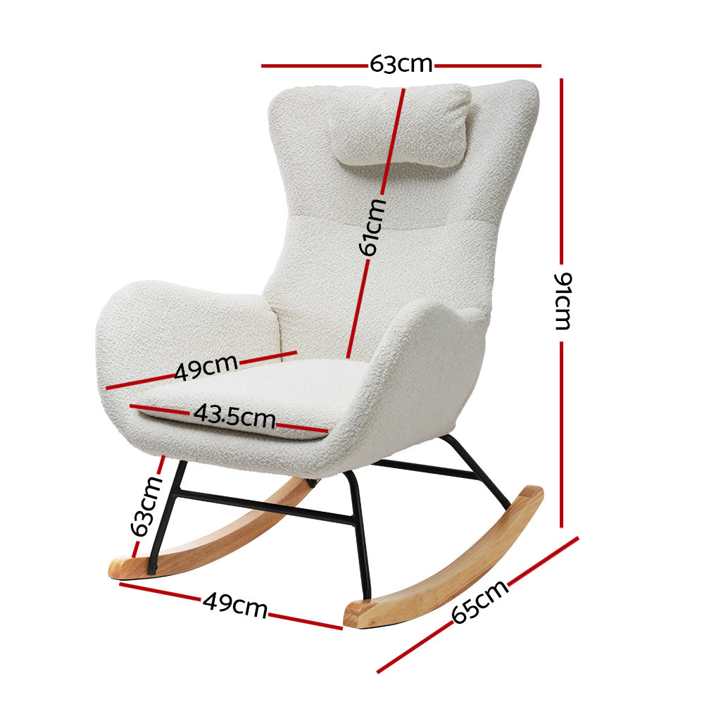 Artiss Rocking Chair Armchair Pillow Boucle White - TRENDZ