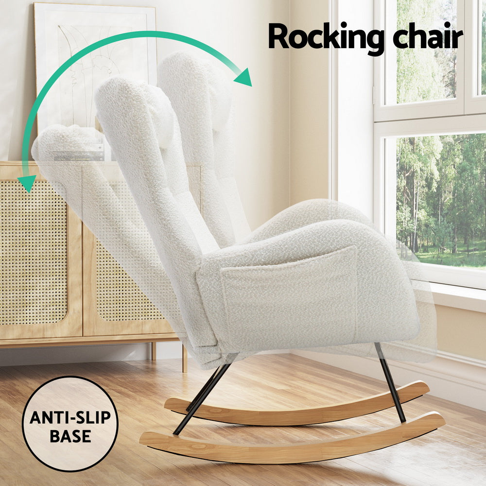 Artiss Rocking Chair Armchair Pillow Boucle White - TRENDZ