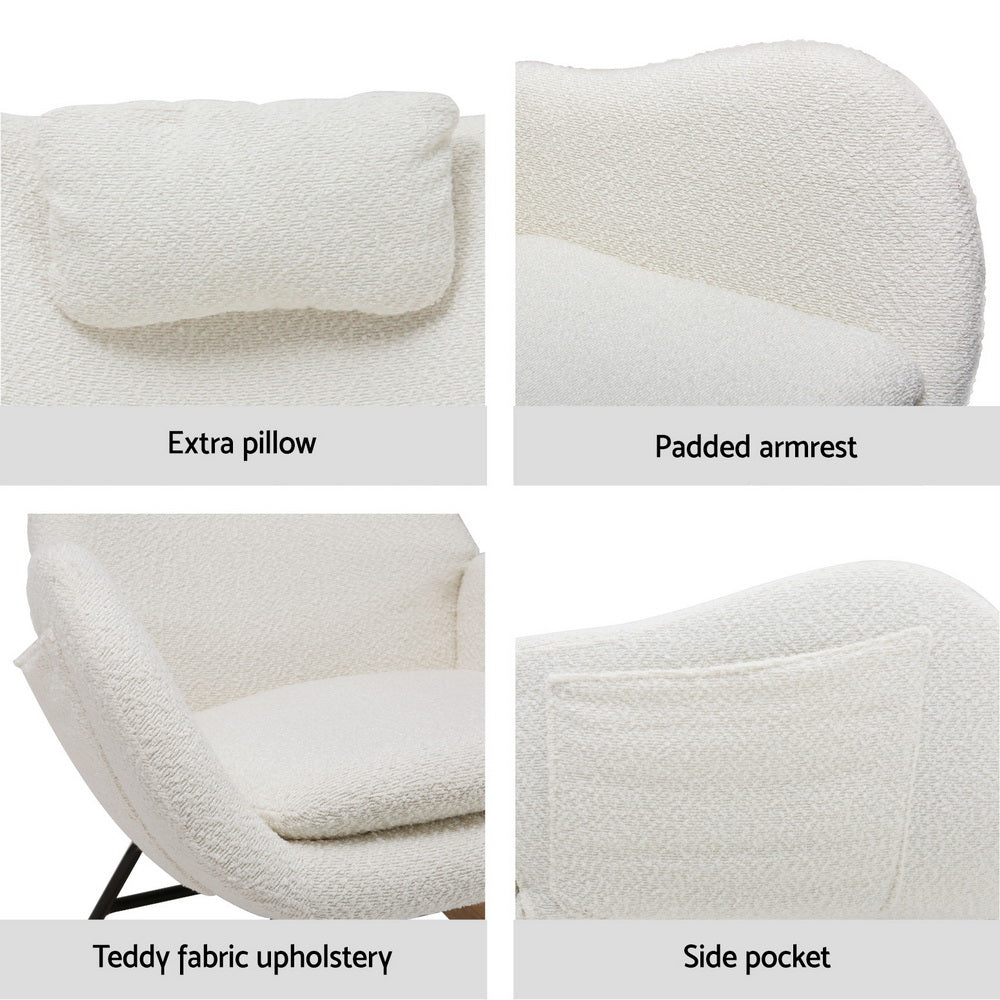 Artiss Rocking Chair Armchair Pillow Boucle White - TRENDZ