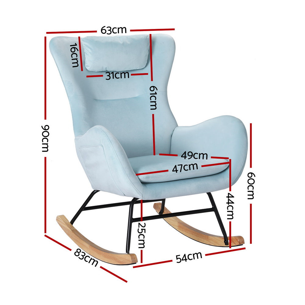 Artiss Rocking Chair Armchair Pillow Velvet Blue - TRENDZ